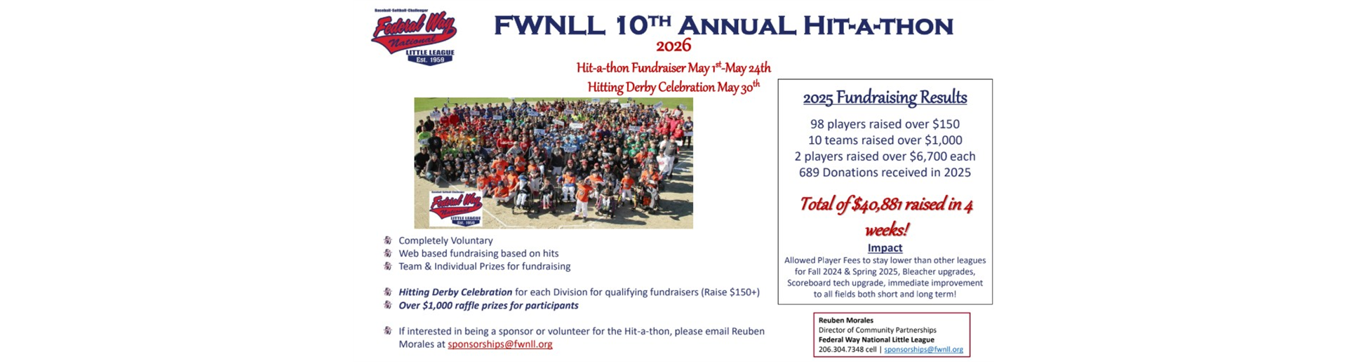 FWN Little League 10th Annual Hitathon Fundraiser